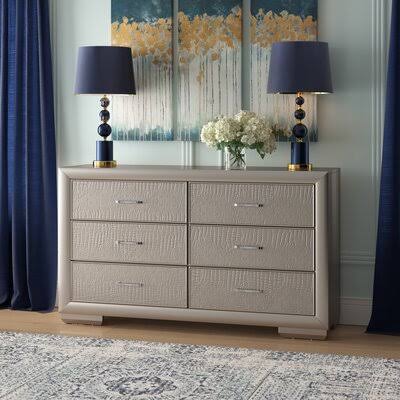 6 Drawer Double Dresser Silver Champagne G299