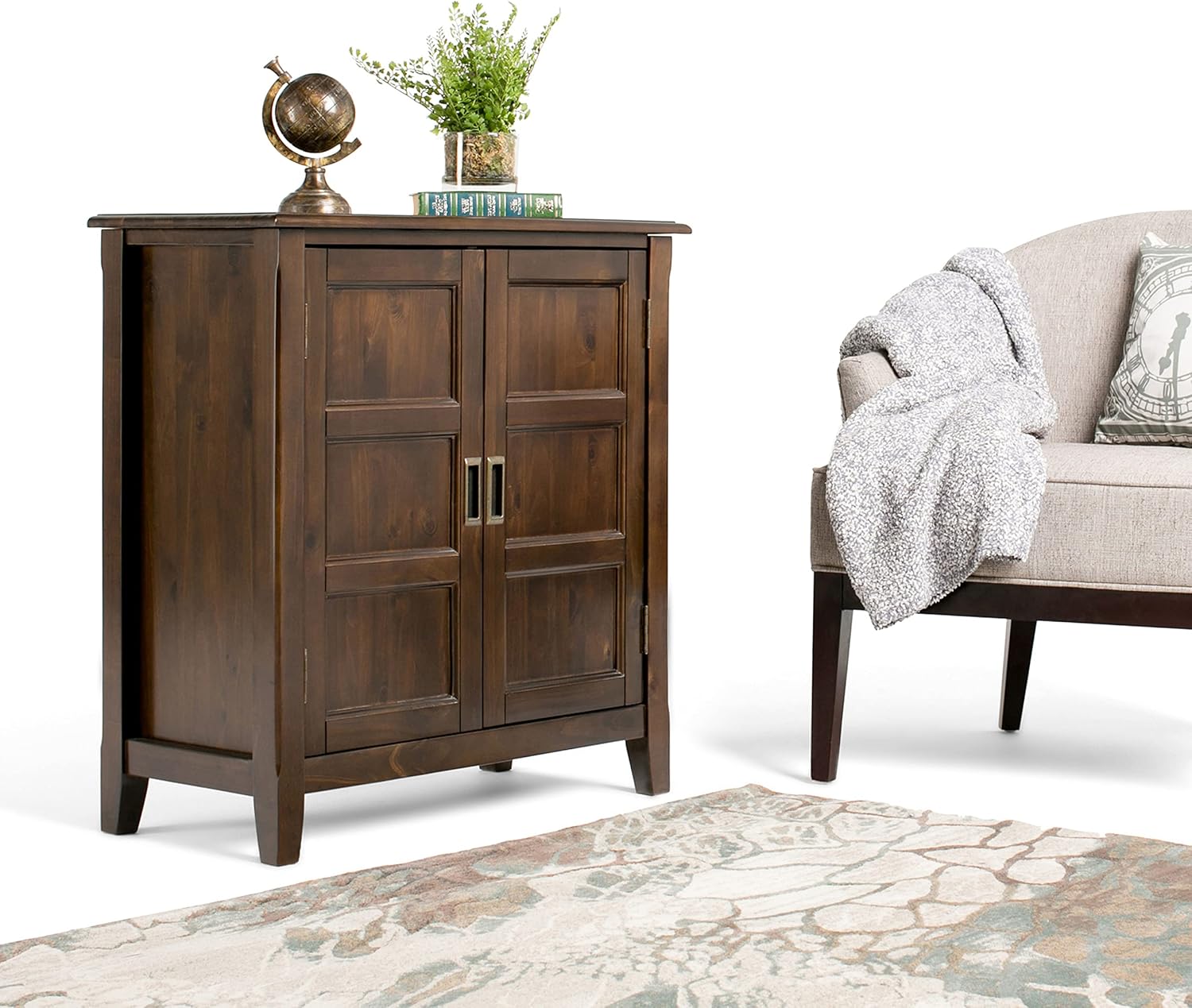 Solid Wood Low Storage Cabinet in Mahogany Brown, 2 Doors, 2 Adjustable Shelves X898