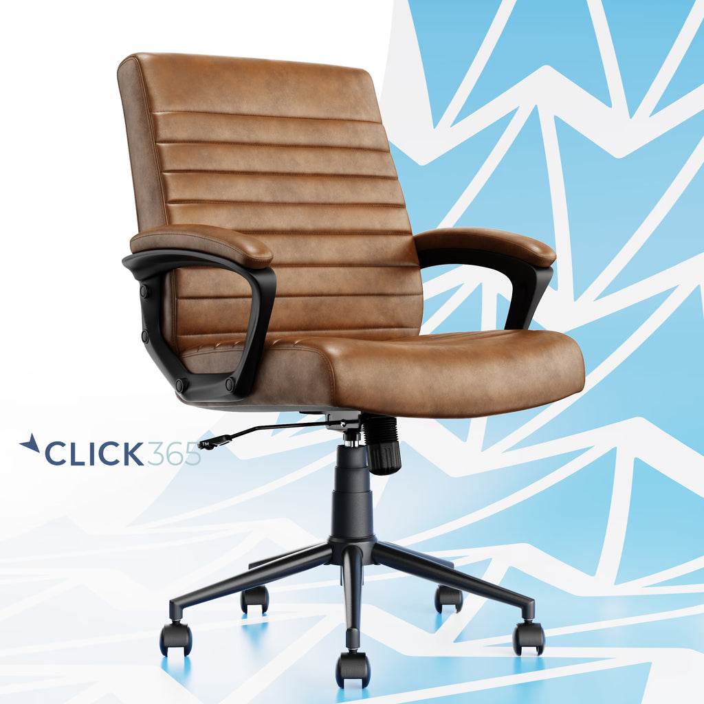 Cognac Bonded Leather Ergonomic Desk Chair E631