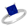 14k White Gold Princess Cut Simulated Blue Sapphire Ring Size 10.25 I1205
