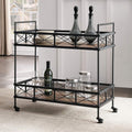 Vintage Brown 2-Tier Rectangular Rolling Bar Cart G7671