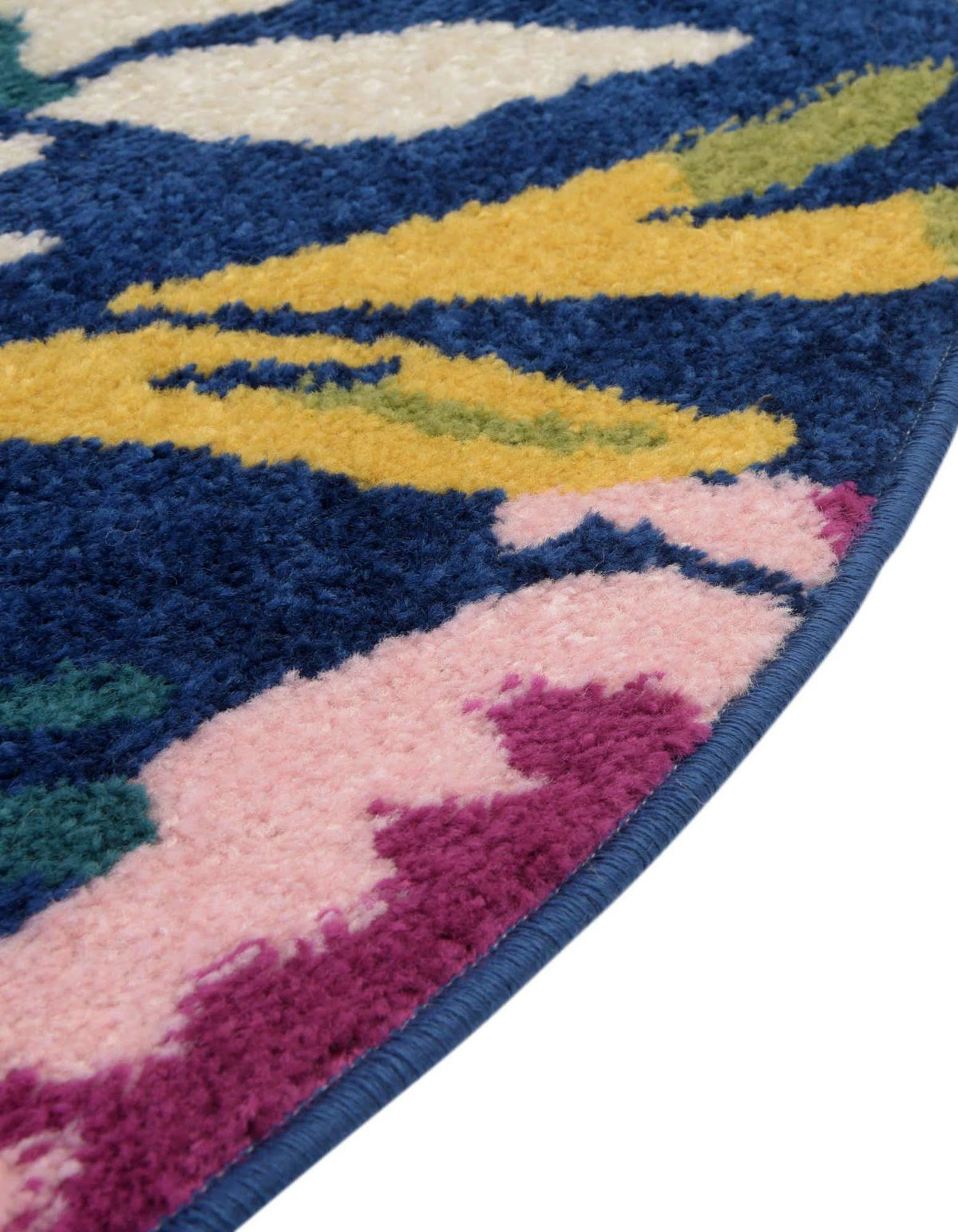 Navy Blue Round Floral Rug A90152