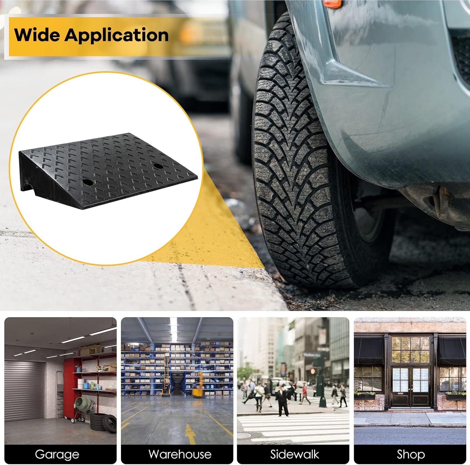 5” Rubber Curb Ramps 2PCS, Heavy Duty 22° Driveway Ramps with 4 Expansion Bolts & Predrilled Holes, Anti-Slip Surface, 6,800 lbs Load Capacity Pack of 2 Q8082