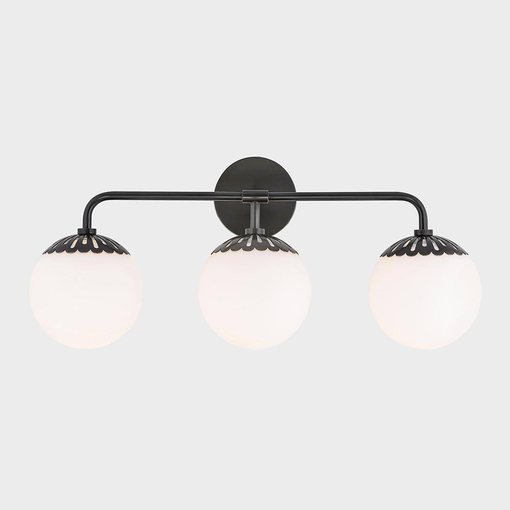 3-Light Old Bronze Bath Light with Opal Glossy Glass Shade V45546