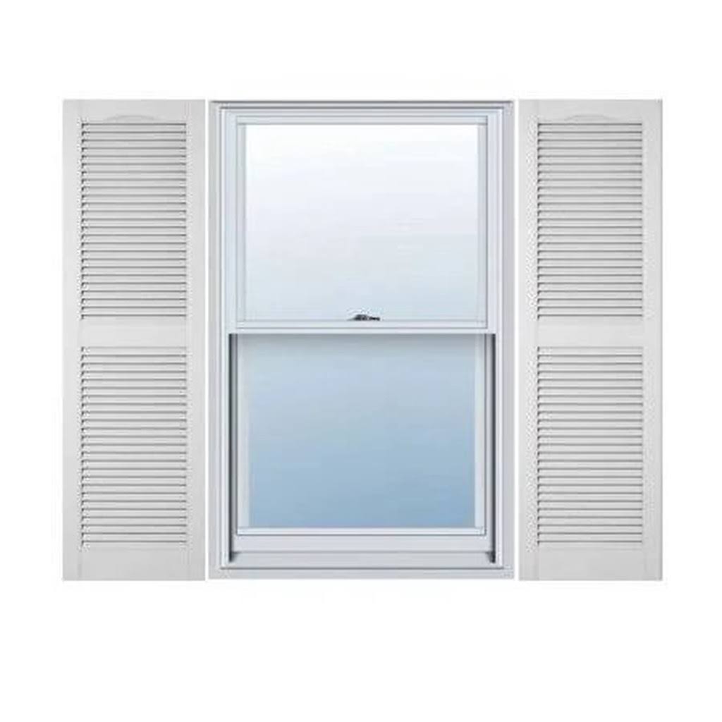 14 1/2 inch x 80 inch Vinyl Cathedral Top Center Mullion Open Louver Shutter J487518
