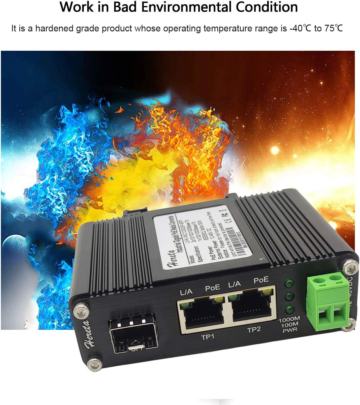 Industrial Ethernet Media Converter POE+ 30W Aluminum Case 2 RJ45 Port 1 SFP Port 12~48V DC Input G436