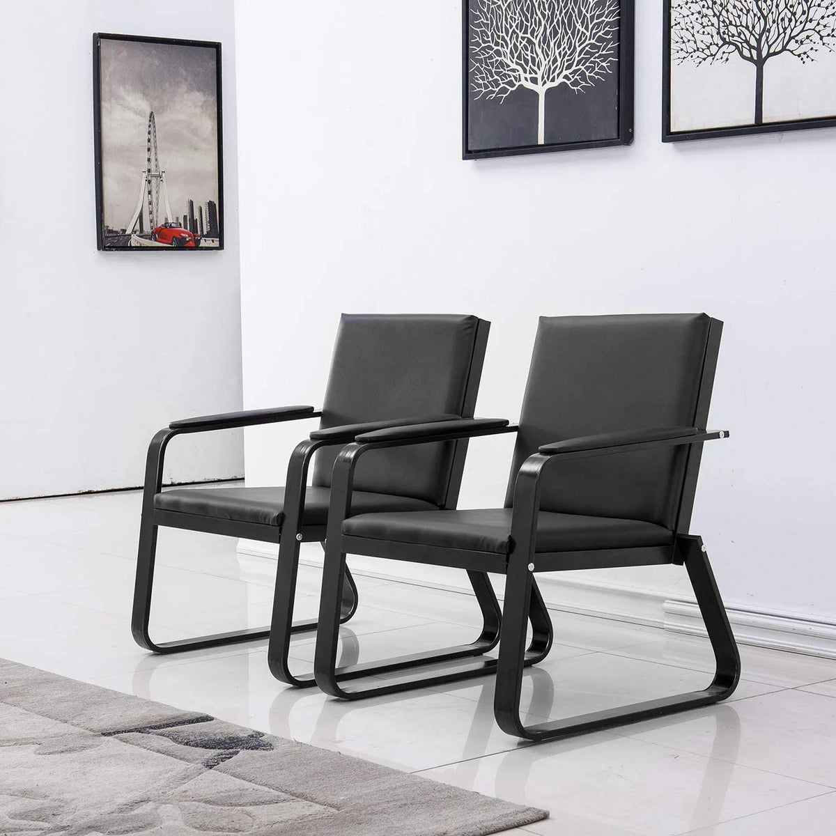 Black PU Leather Waiting Room Chair With Armrest H326