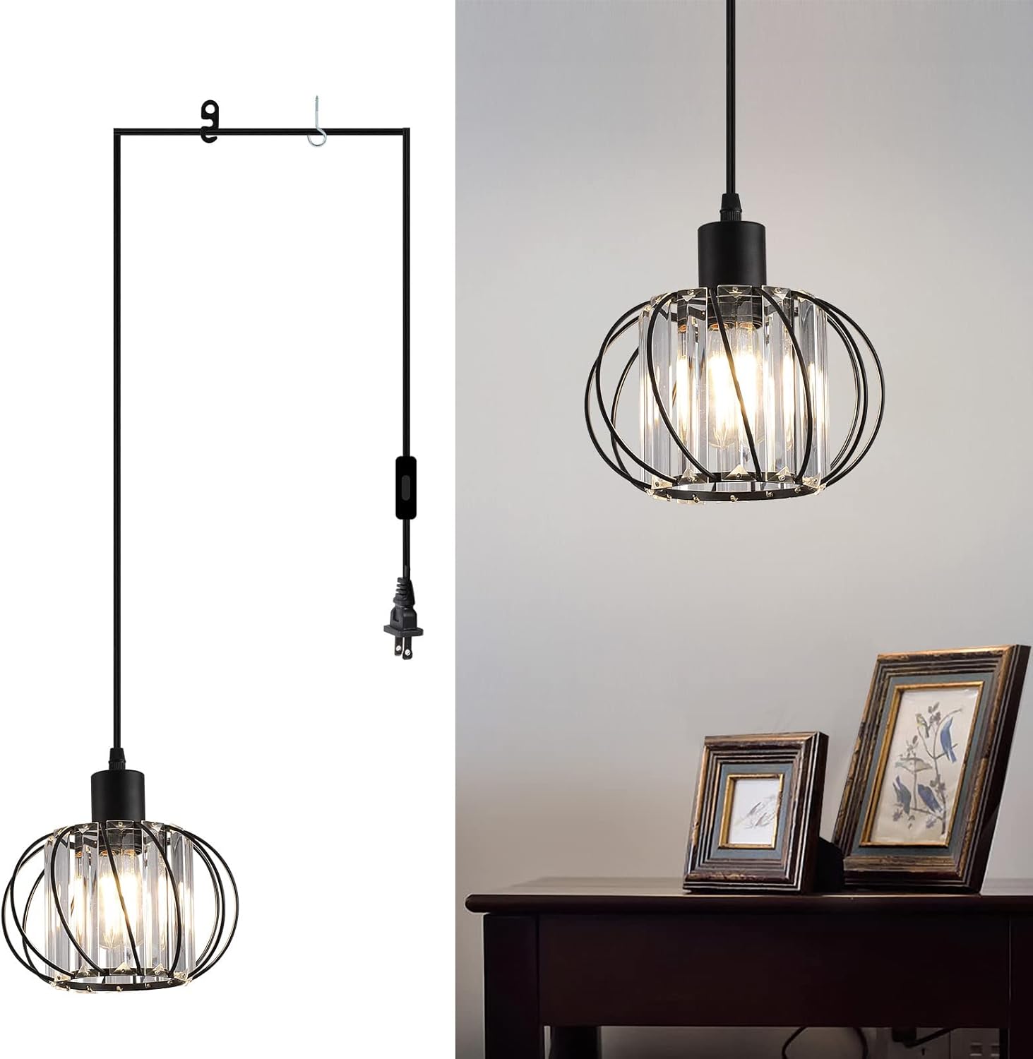 Semi Flush Mount Ceiling Light K9 Crystal Metal Cage Ceiling Lamp Fixture, E26 Y3791