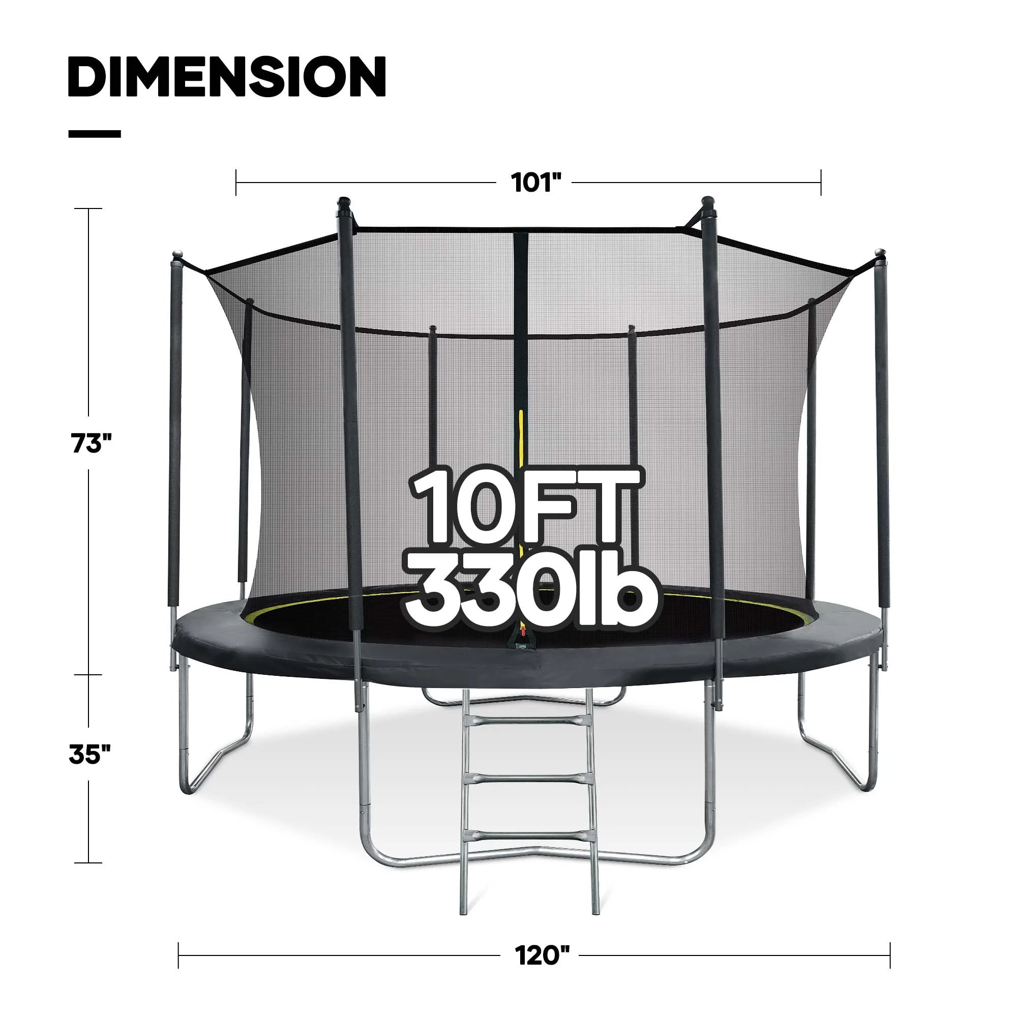 10FT Trampoline with Enclosure Net, Spring Cover, Ladder, Wind Stakes, 330lbs Weight Capacity R516