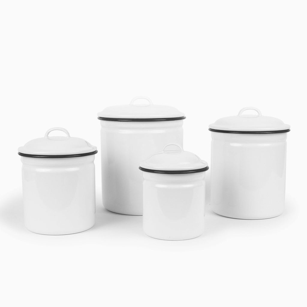 White/Grey Rim 4-Piece Enamelware Canister Set L646