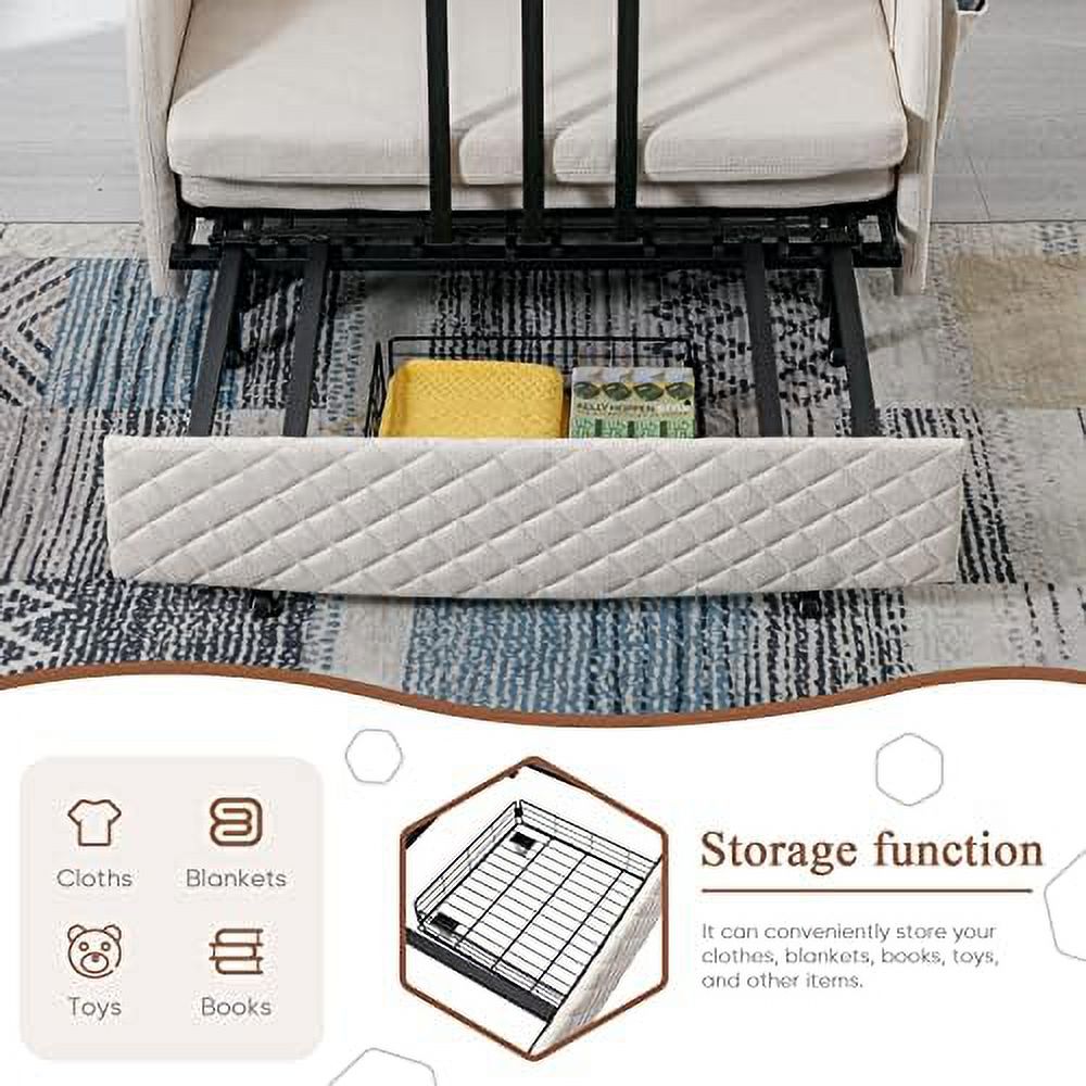 Grey Linen Loveseat Sleeper Sofa with Pull-Out Bed A80886