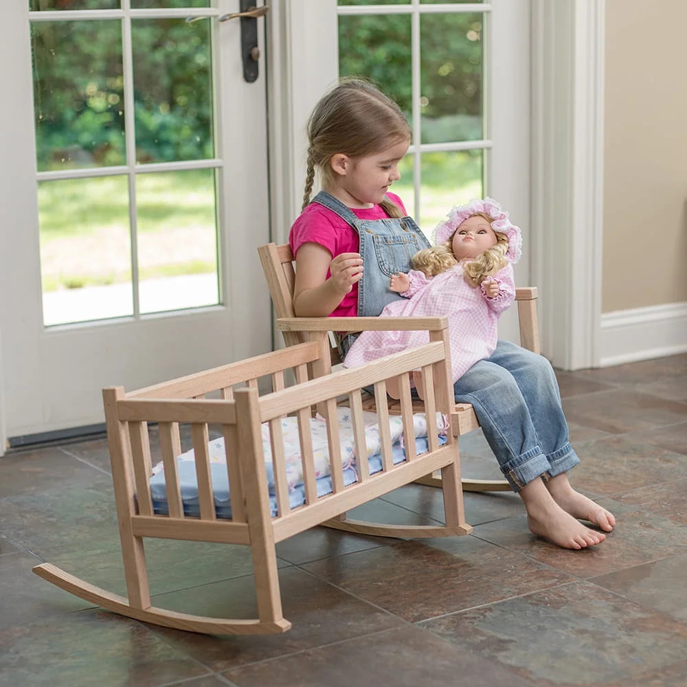 Wooden Rocker and Cradle for 18 inch Dolls, Unfinished Oak E46790