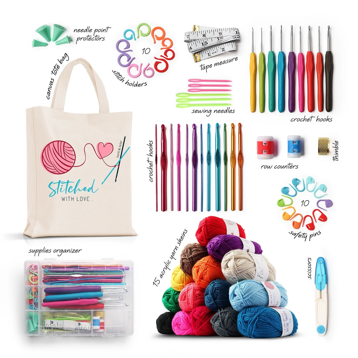 Crochet Kit with Yarn Balls, Needles, Canvas Tote Bag, 73 Piece X50214