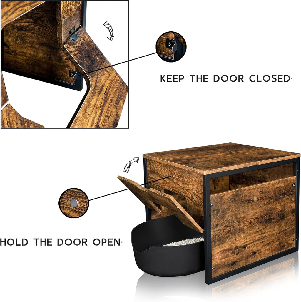 Rustic Brown and Black Cat Litter Box Enclosure with Magnetic Door J928502