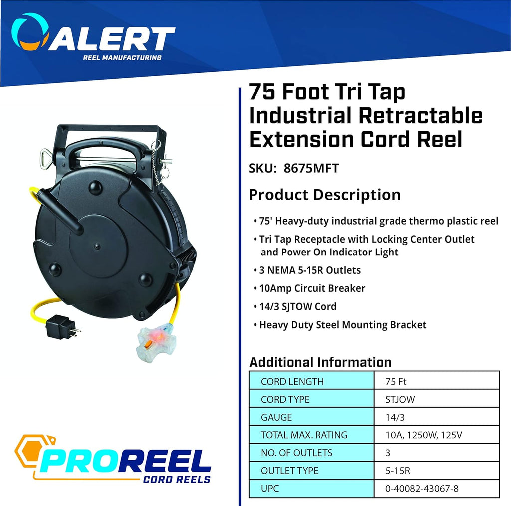 75' Black Cord Reel with Locking Outlet Z2463