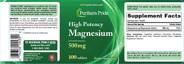 Magnesium Tablets 500mg 100 Ct I2721