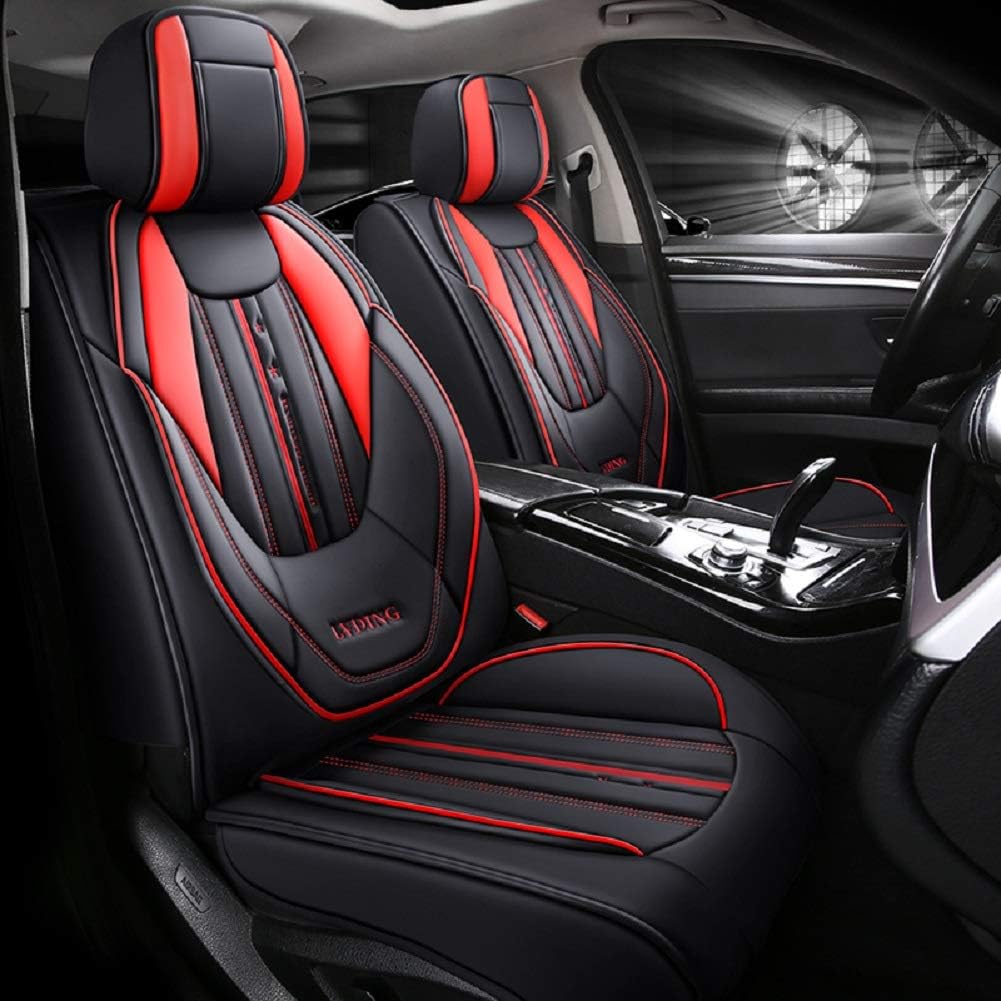 Black-red PU Leather 5 Seats Full Set Car Seat Covers X911