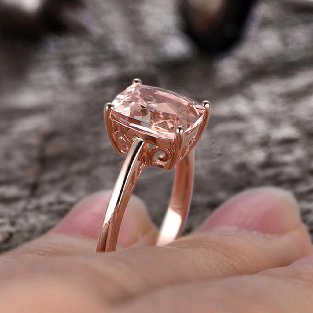 10mm Cushion Morganite 4 Carat Engagement Ring 10k Rose Gold Filigree L1504