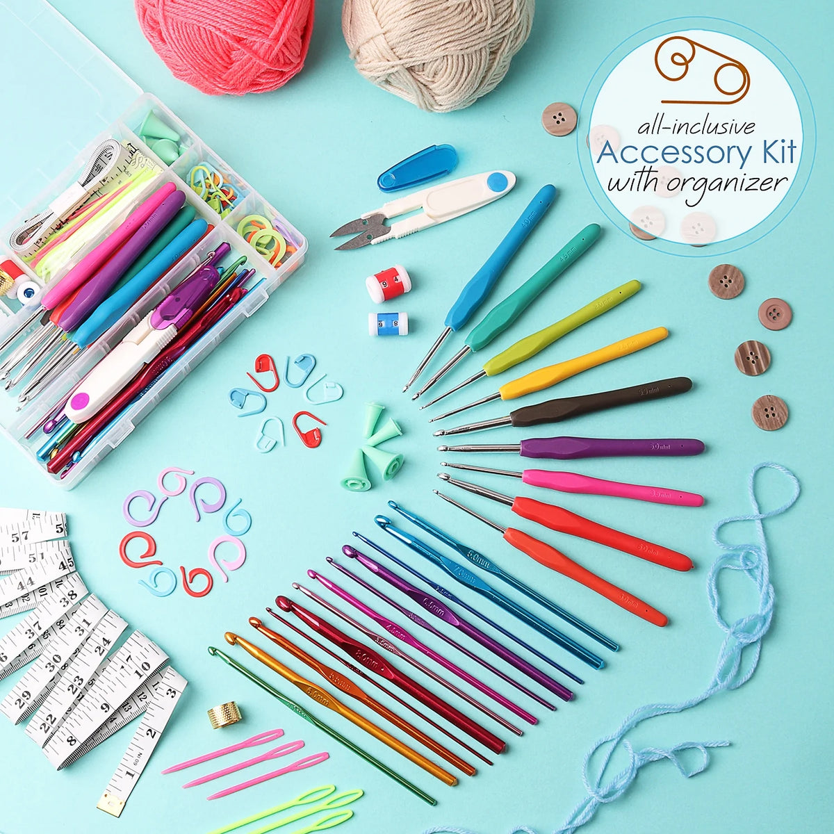 Crochet Kit with Yarn Balls, Needles, Canvas Tote Bag, 73 Piece X50214