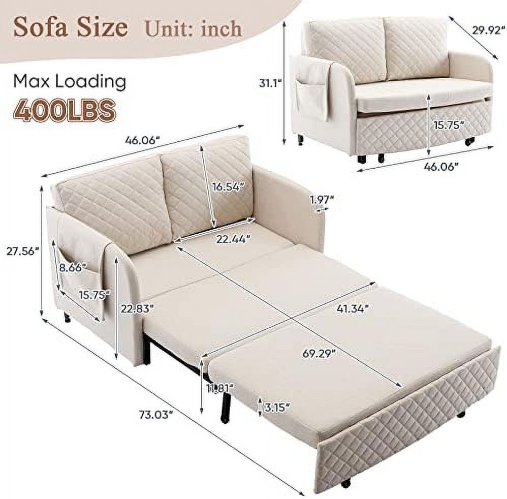 Grey Linen Loveseat Sleeper Sofa with Pull-Out Bed A80886