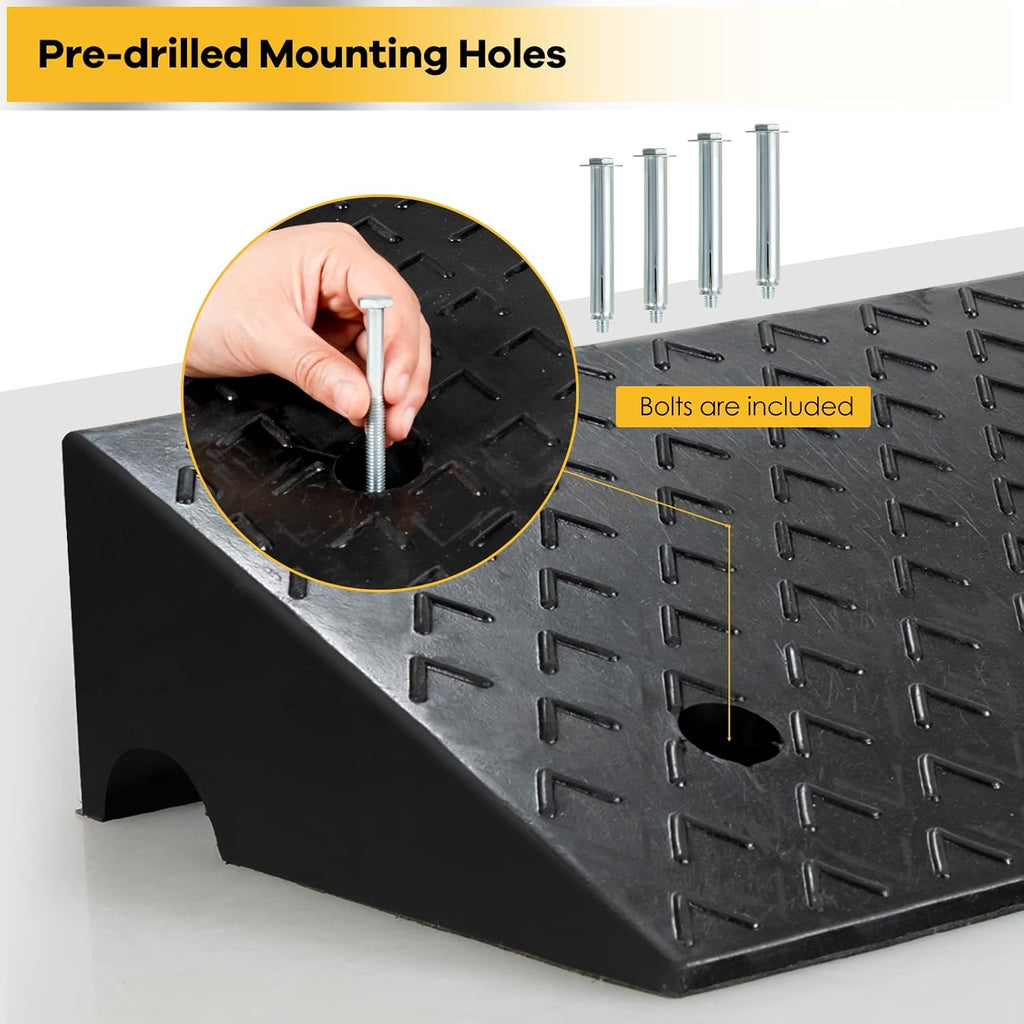 5” Rubber Curb Ramps 2PCS, Heavy Duty 22° Driveway Ramps with 4 Expansion Bolts & Predrilled Holes, Anti-Slip Surface, 6,800 lbs Load Capacity Pack of 2 Q8082