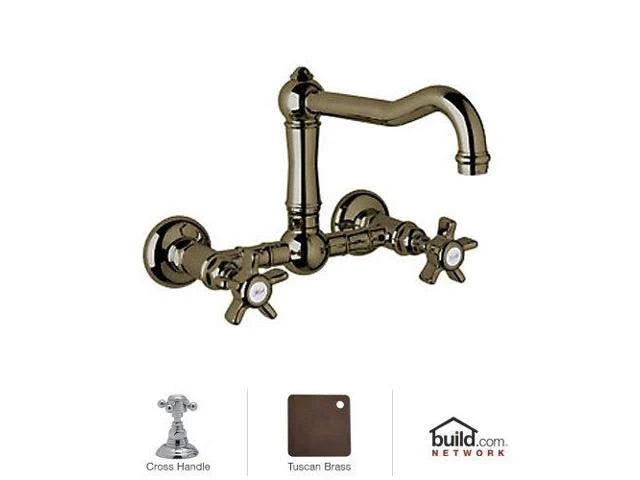 Tuscan Brass Wall Mounted Bridge Faucet with Metal Cross Handles O25665