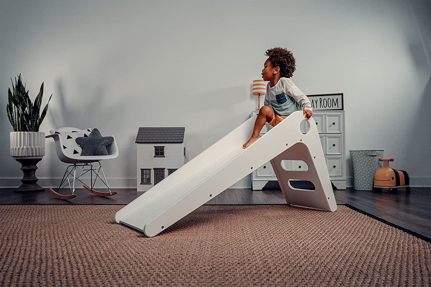 Wooden Indoor Slide for Toddlers (White) O5172