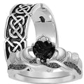 Black Diamond CZ Celtic Claddagh Couples Engagement Rings B8010