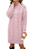 Turtleneck Cable Knit Long Sweater Dress L626208