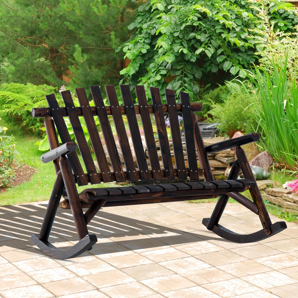 Rustic Double Rocking Chair Adirondack Bench, Fir Wood Y9203