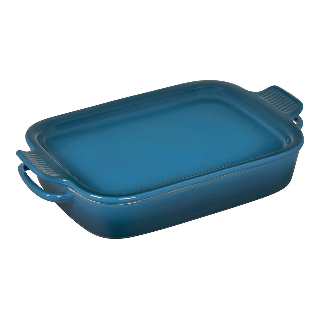 Deep Teal Stoneware Rectangular Dish with Platter Lid J12547