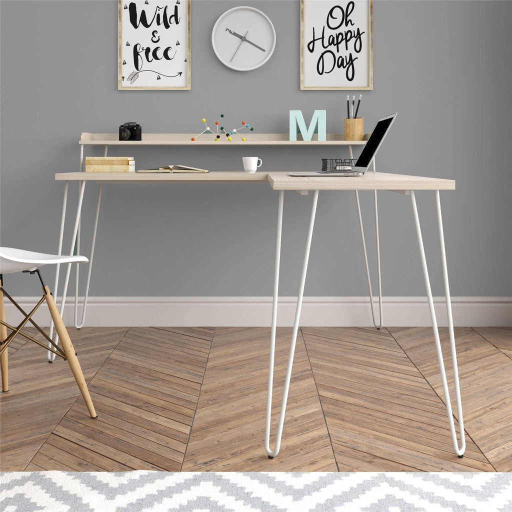 Natural/White L Desk with Riser I2907