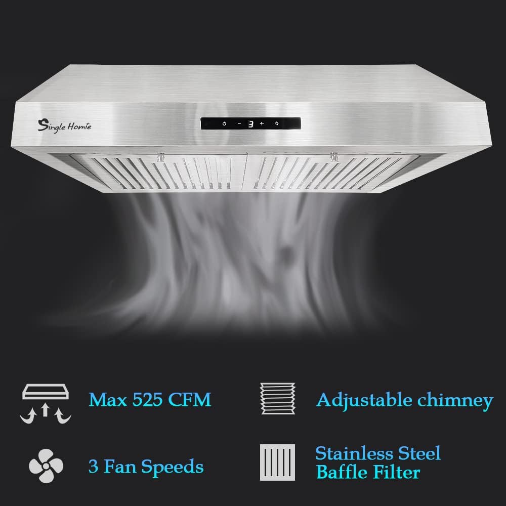 30 Inch Under Cabinet Range Hood, 525 CFM Stainless Steel Vent Hoods L29918