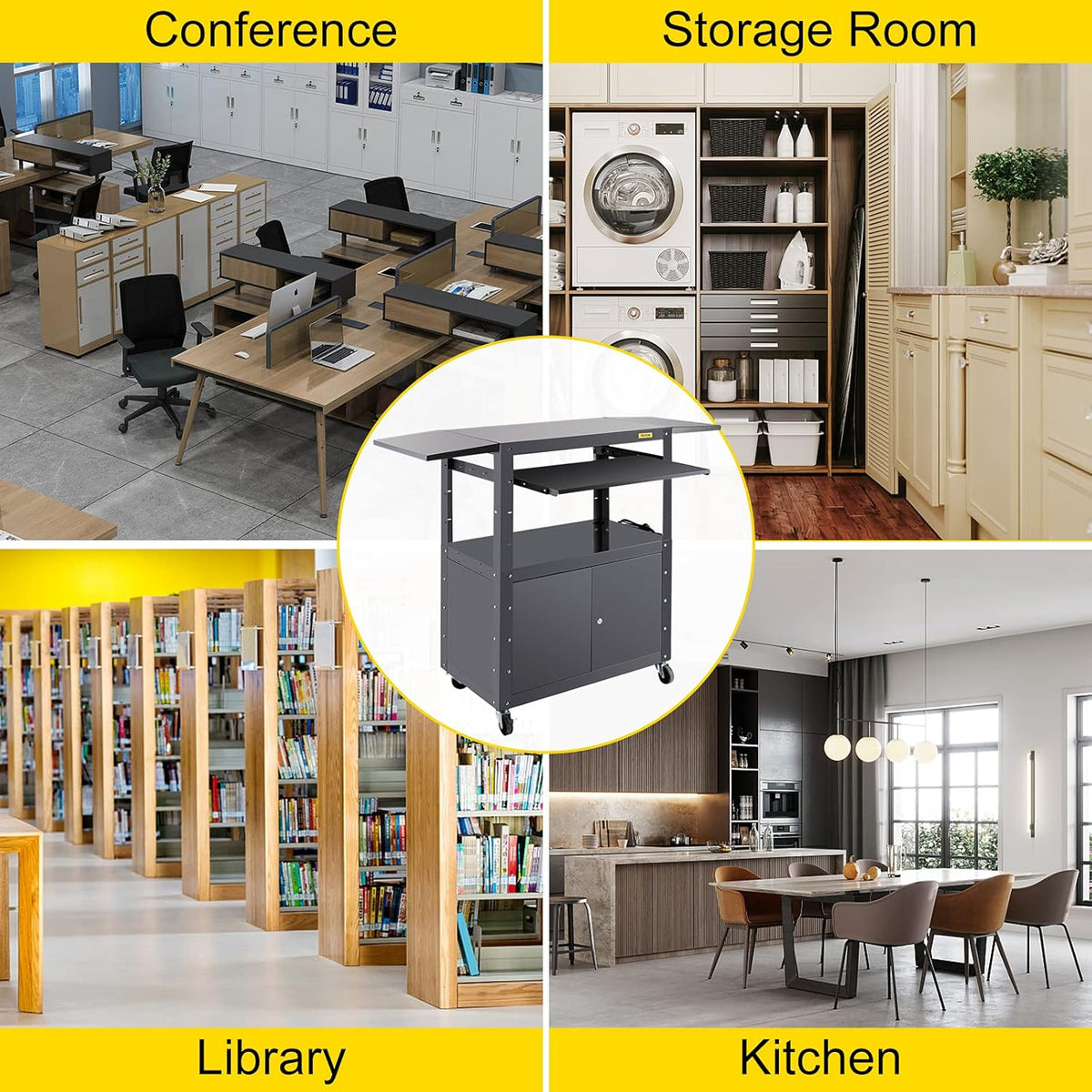 Height Adjustable Steel Media Cart with Locking Cabinet Z792