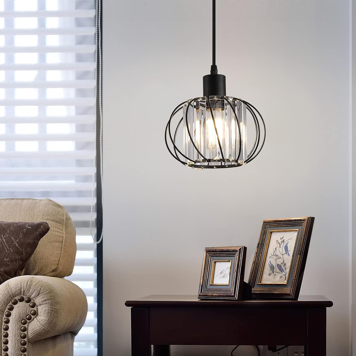 Semi Flush Mount Ceiling Light K9 Crystal Metal Cage Ceiling Lamp Fixture, E26 Y3791