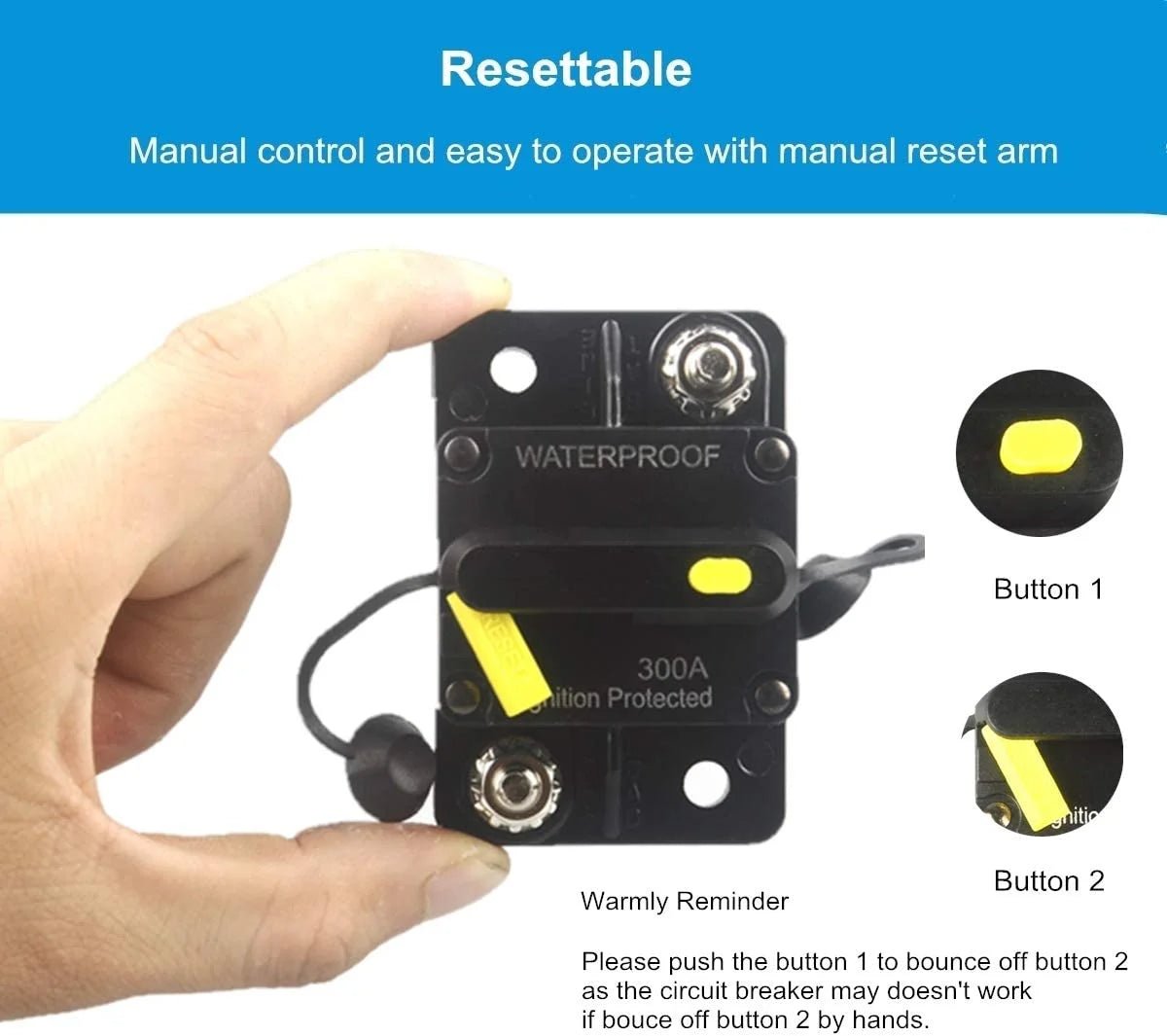 300 Amp Circuit Breaker DC 12V -48V Waterproof Manual Reset (300A) N724