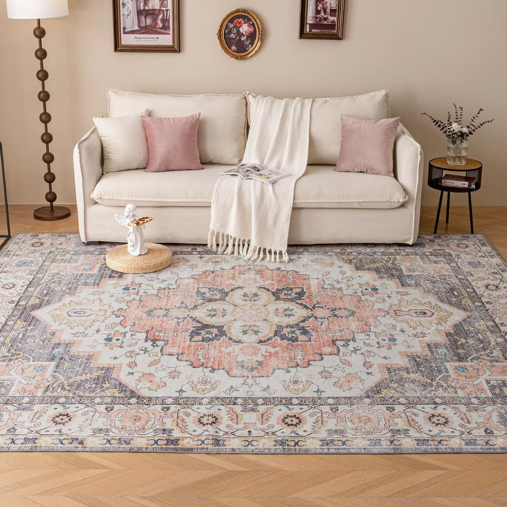 Machine Washable 5'x7' Non Slip Rug (Mistyrose) C201