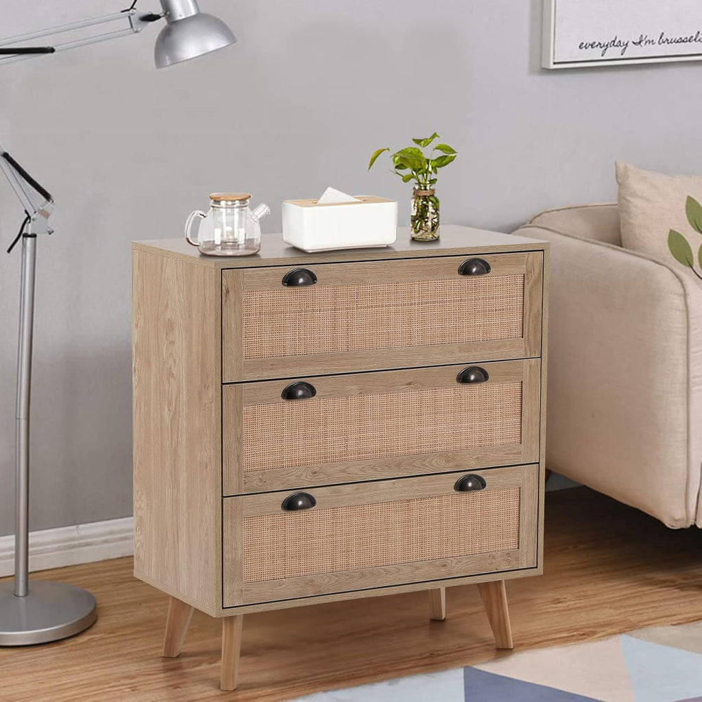 3 Drawer Rattan Storage Cabinet with Pine Wood Legs R379