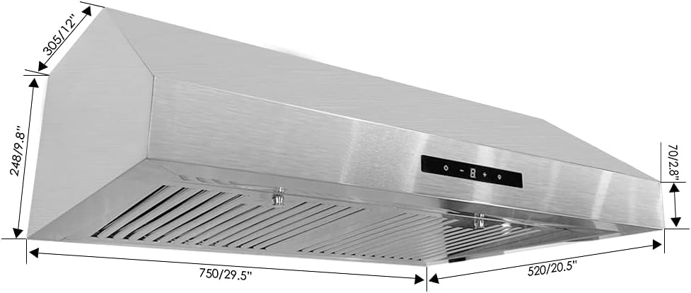 30 Inch Under Cabinet Range Hood, 525 CFM Stainless Steel Vent Hoods L29918