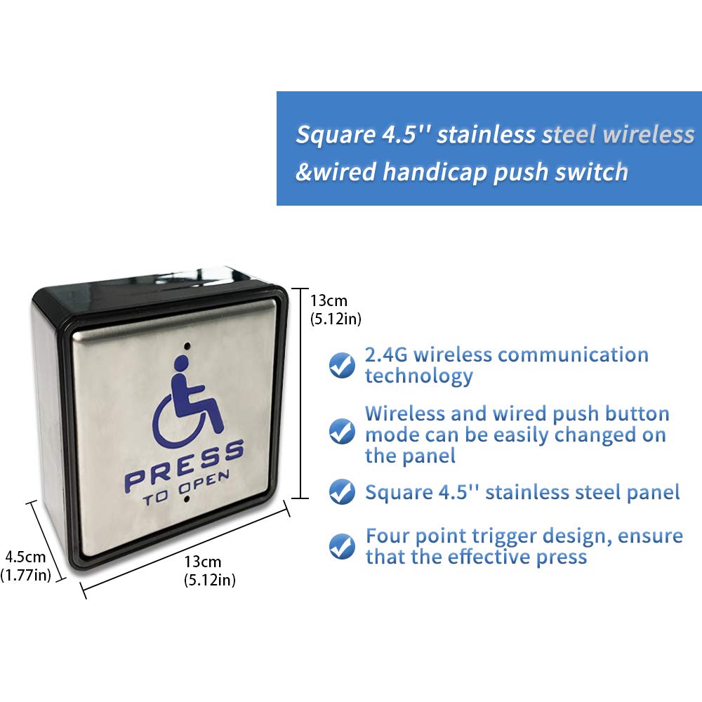 Wireless Push Switch with 2pcs Square 4.5'' Push Panels and 1pcs 2.4G Receiver R46914