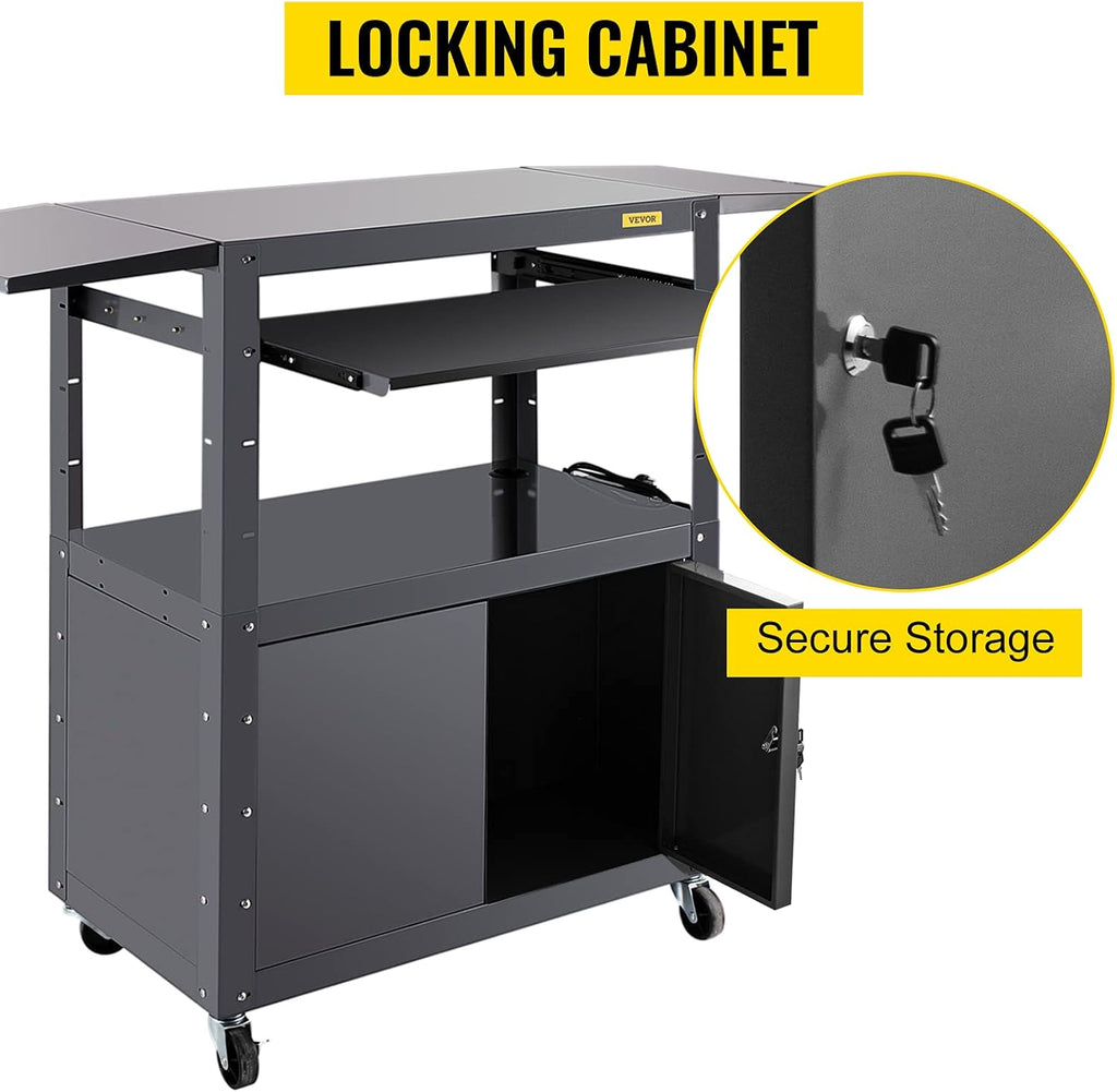 Height Adjustable Steel Media Cart with Locking Cabinet Z792