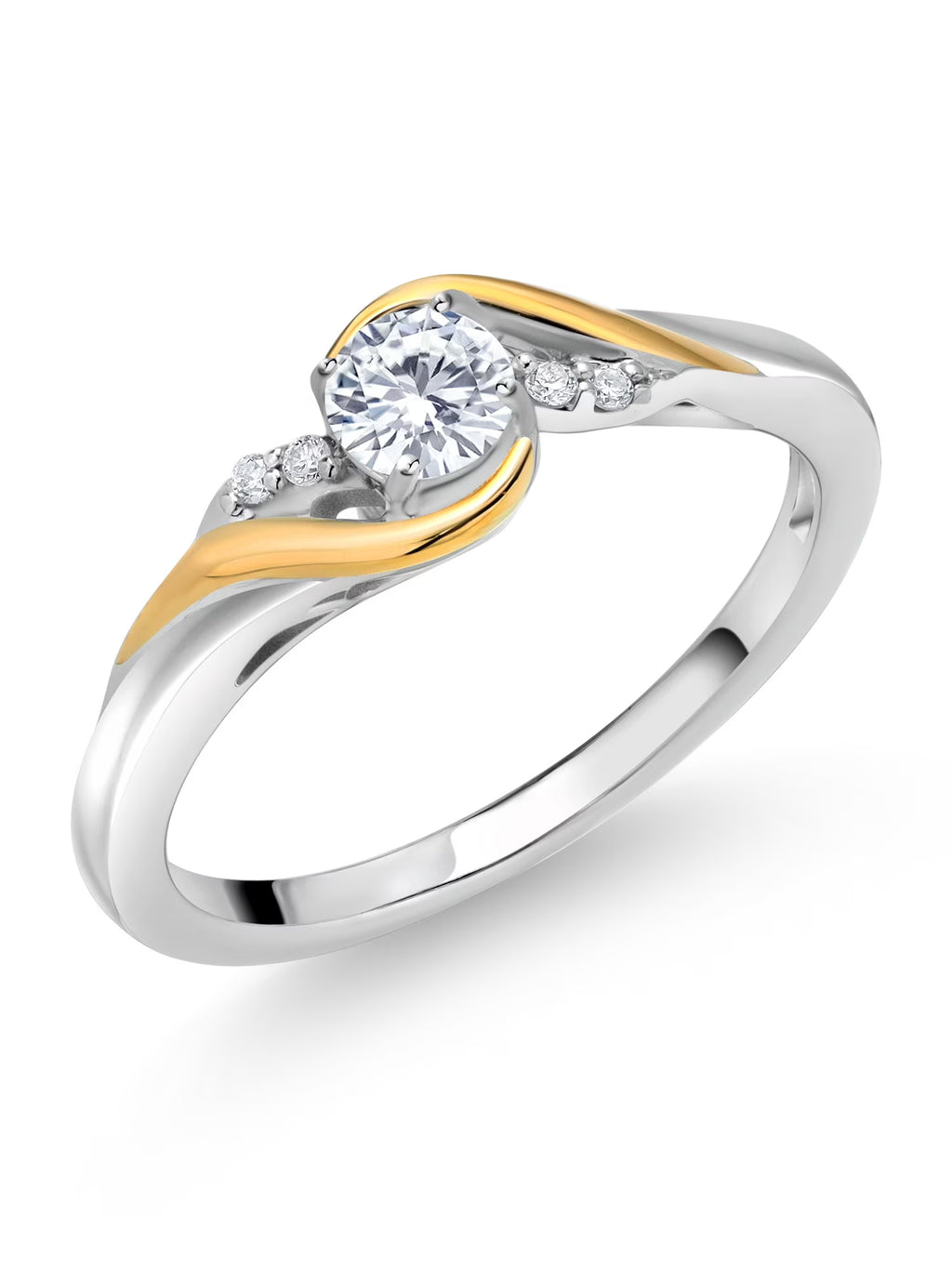 925 Sterling Silver 10K Yellow Gold Round White Lab Grown Diamond Engagement Ring W375