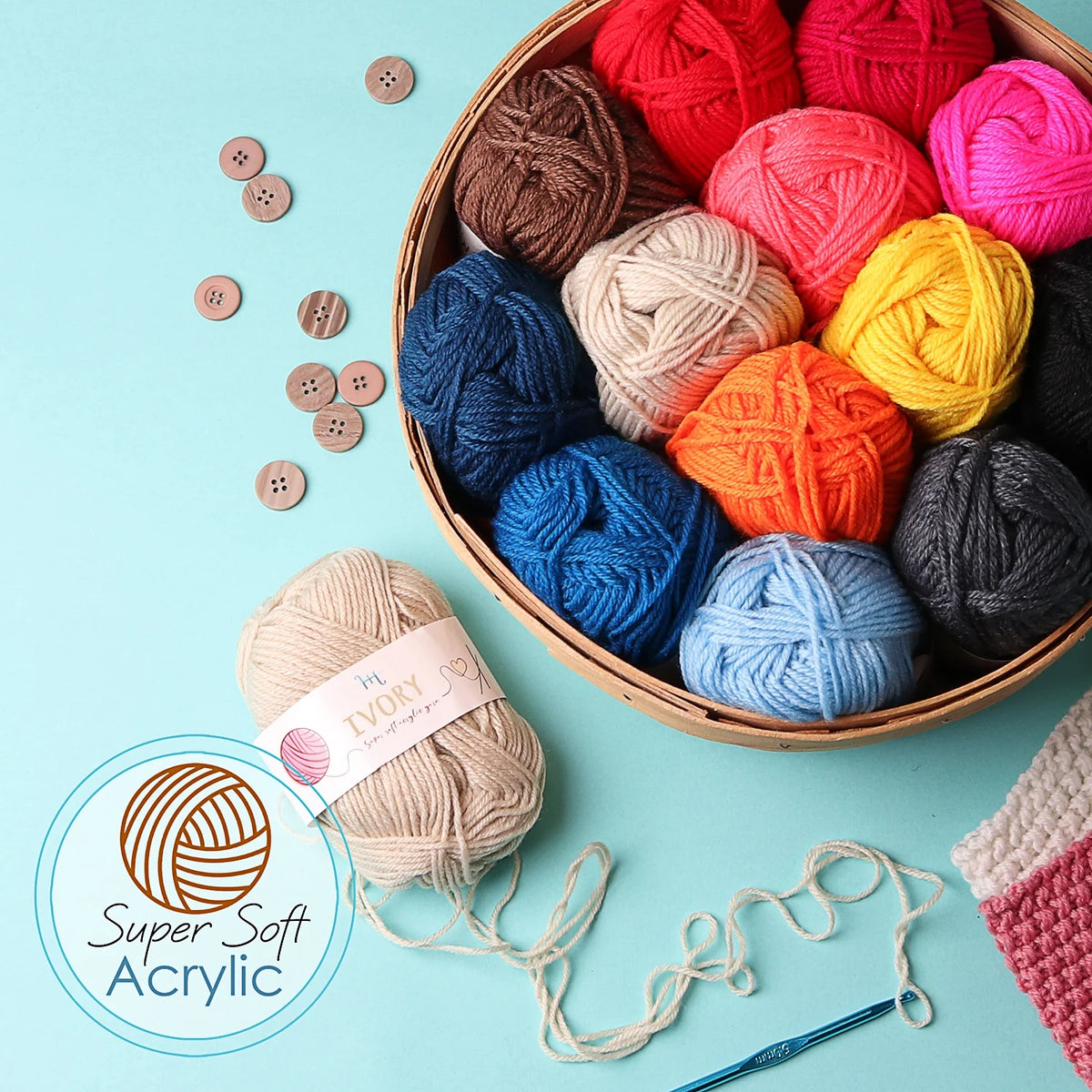 Crochet Kit with Yarn Balls, Needles, Canvas Tote Bag, 73 Piece X50214