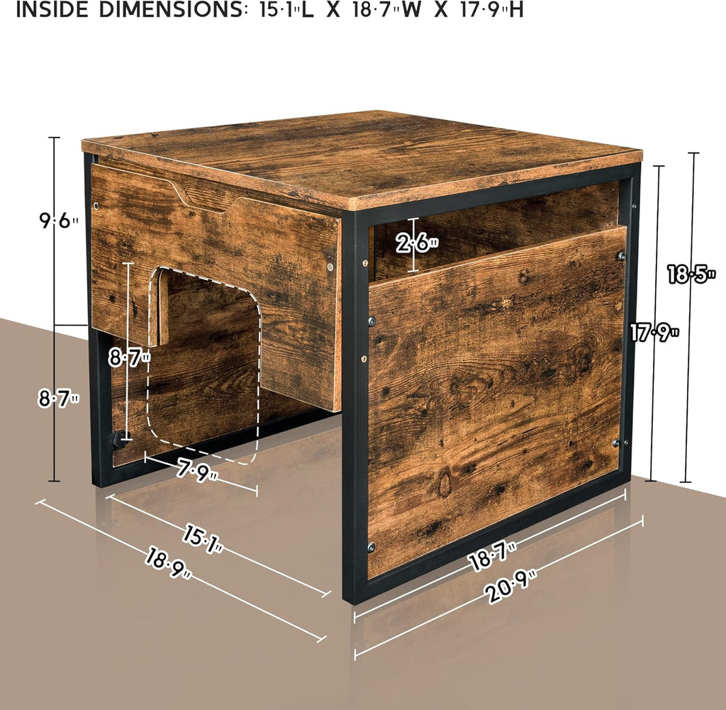 Rustic Brown and Black Cat Litter Box Enclosure with Magnetic Door J928502