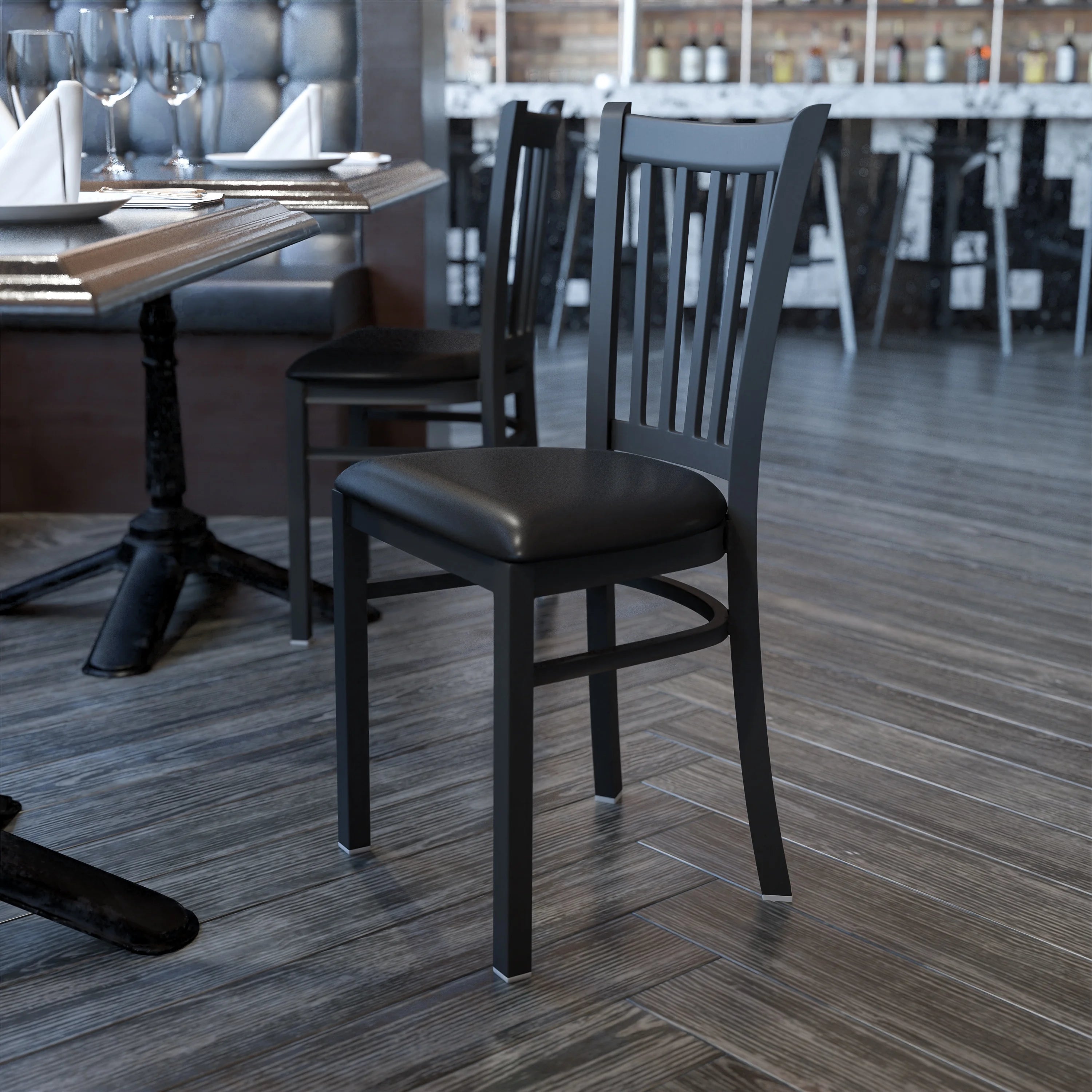 Black Vinyl Seat Metal Restaurant Chair E111
