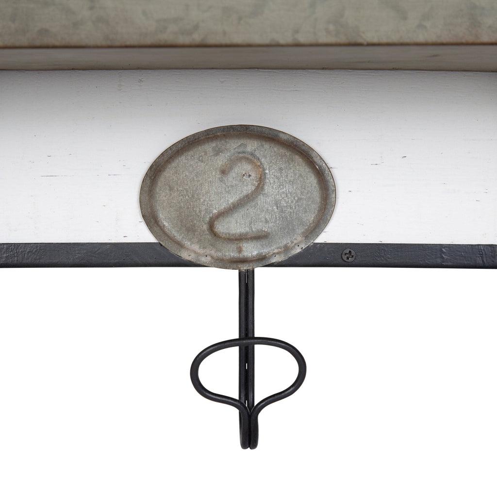 Antique White Wood and Metal Wall Storage Pockets with Hooks C96032