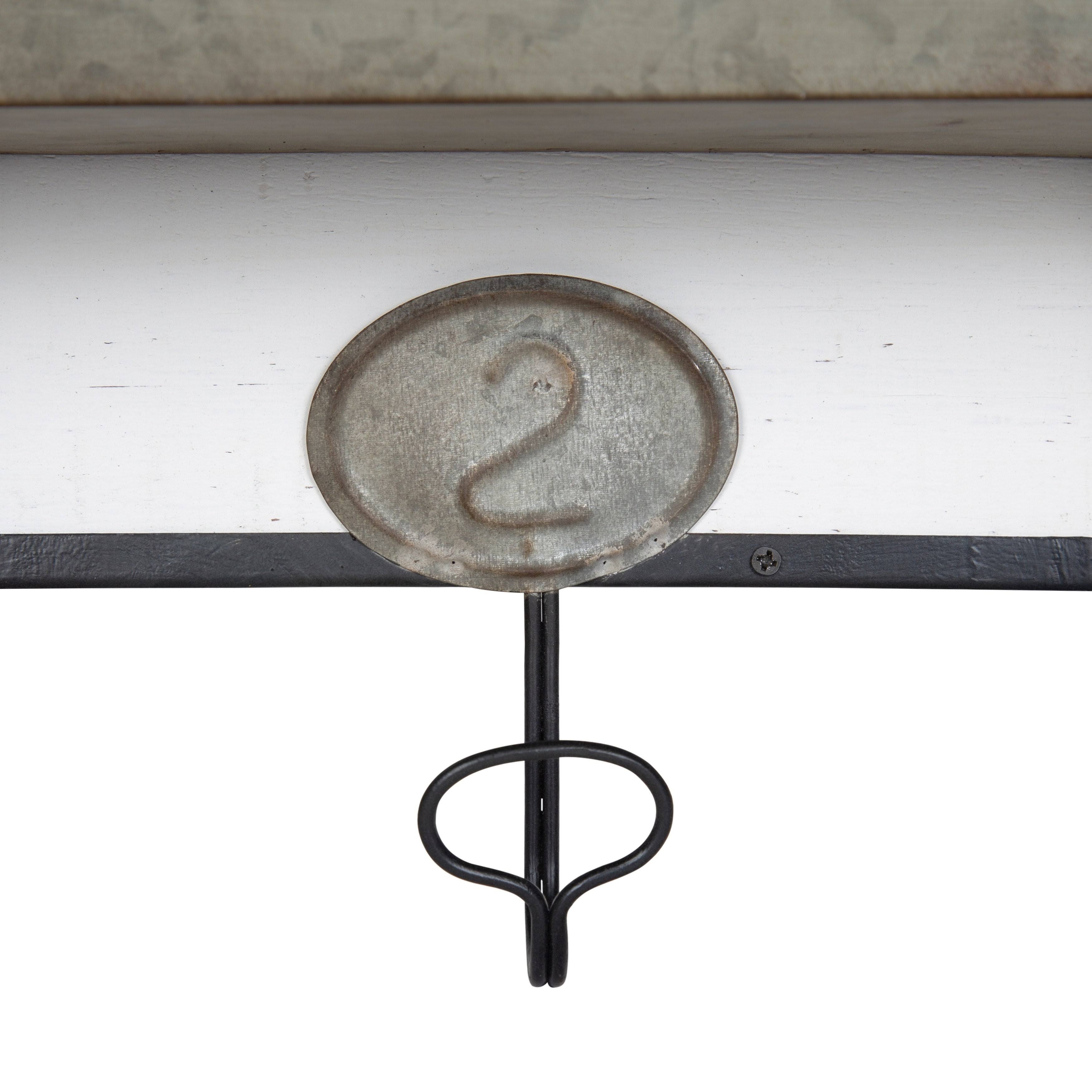 Antique White Wood and Metal Wall Storage Pockets with Hooks C96032