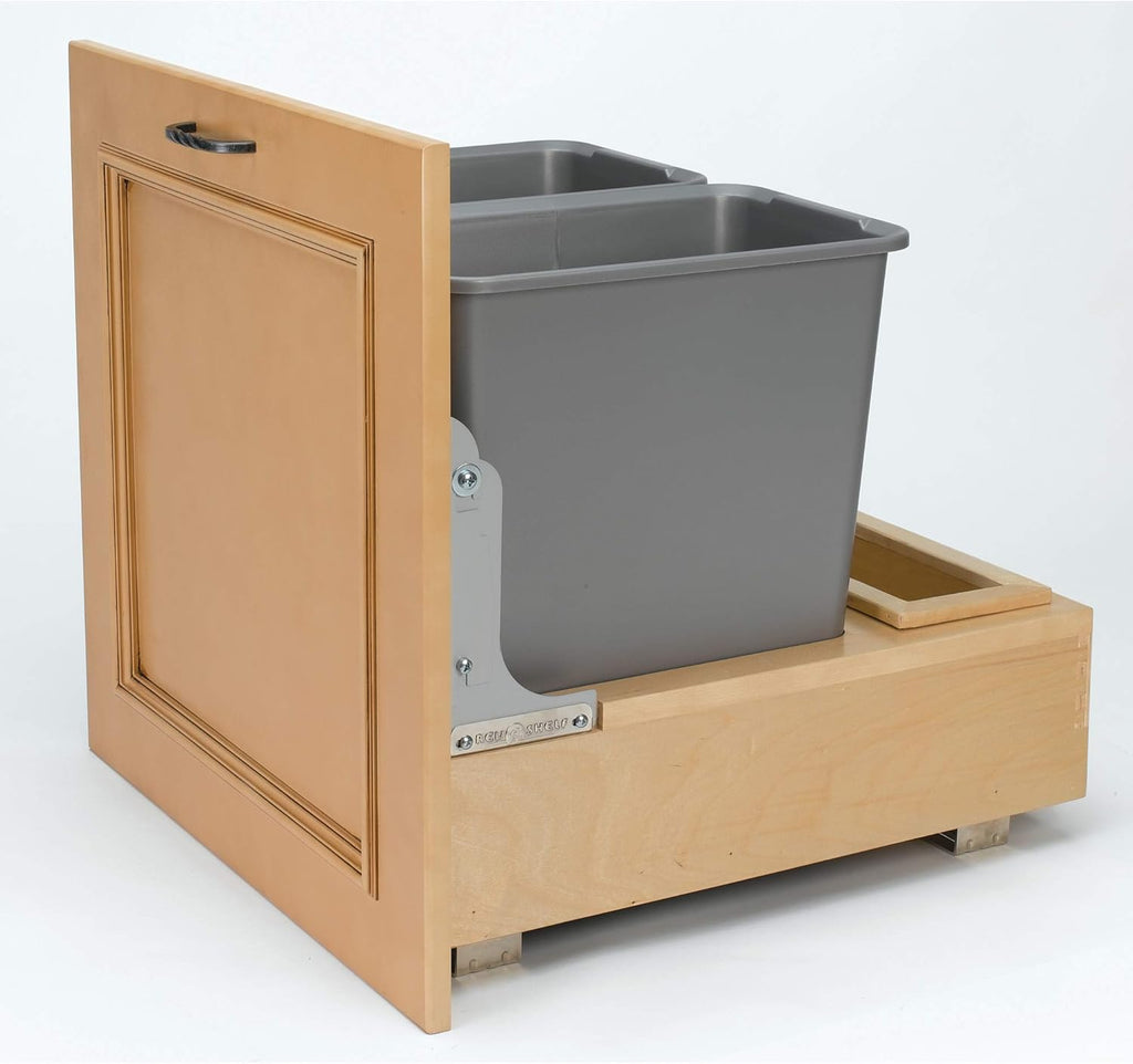 Double 30-Quart Maple Bottom Mount Kitchen Pullout Waste Container Trash Cans with Soft Open & Close Slide System, Silver H304