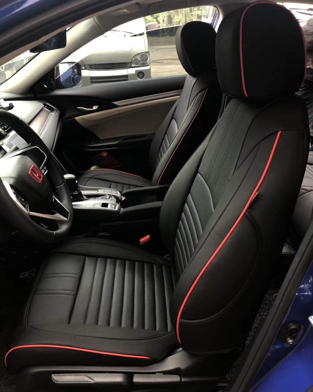 Red Leatherette Car Seat Covers for Honda Civic Sedan A666657