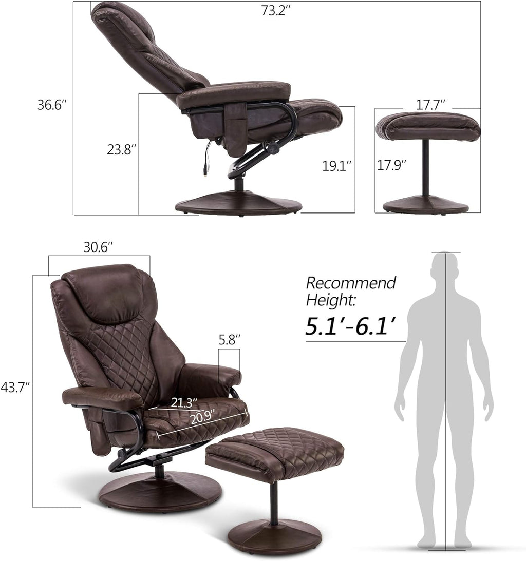 Dark Brown Faux Leather Swivel Recliner with Ottoman R260